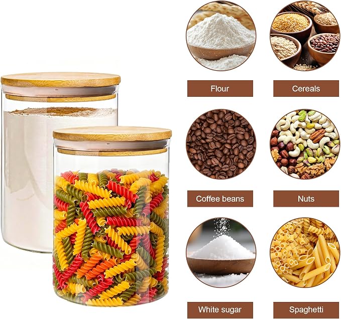 2-piece large capacity glass storage jar with sealed bamboo and wood lid transparent glass container suitable for flour eggs coffee beans tea biscuits and grains