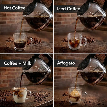 OVENTE 12-Cup Drip Coffee Maker with Borosilicate Glass Carafe, One-Touch Operation Machine, Anti-Drip System, Reusable Filter and Clear View Water Level Gauge, Ideal for Home or Office, Black CM412B