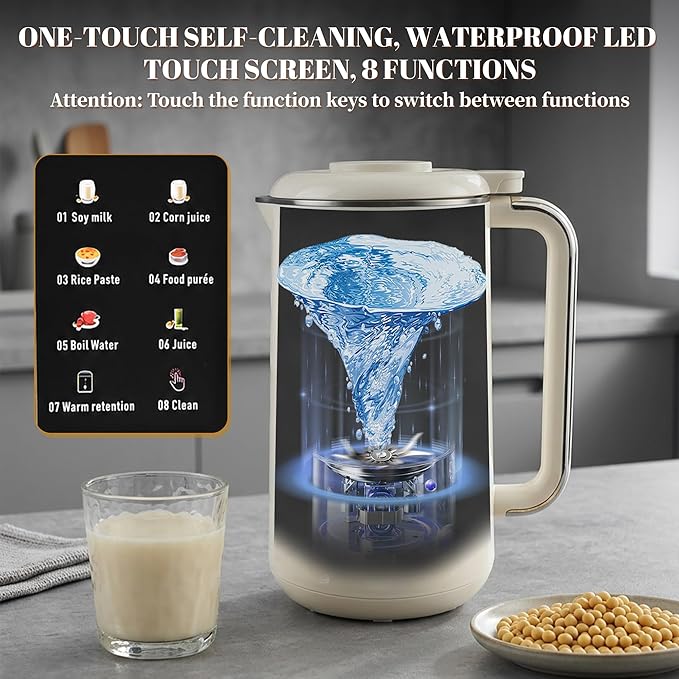 8-IN-1 Nut Milk Maker Machine, 50 oz Soy Milk Maker with LED Touch Screen for Hot/Cold Almond Soybean Milk Maker, 18 Hours Timer/Self-Cleaning/Keep Warm Homemade Oat/Nut/Juice Blender
