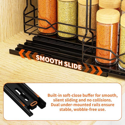 RCHYFEED Pull Out Spice Rack Organizer for Cabinet, Metal Heavy Duty Cabinet Spice Organizer, 2 Tier Slide Out Spice Racks, 7.3 W x10.5 D x8 H, 3 Individual Drawers(2.1" Wide), Jars Not Included