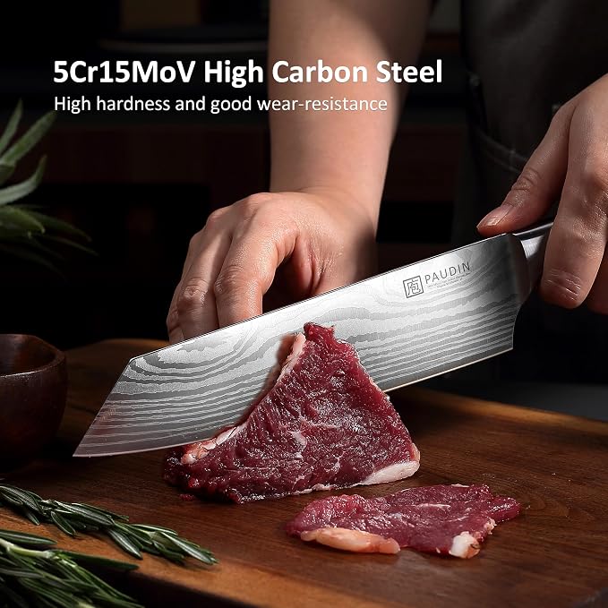 PAUDIN Kiritsuke Knife, 8 Inch Japanese Chef's Knife – High Carbon Stainless Steel Kitchen Knife with Ergonomic Pakkawood Handle & Protective Sheath, Great Gift for Men Women