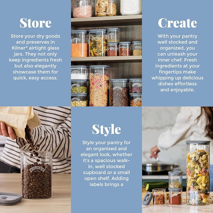 Kilner Fresh Storage Jar 3.5 Litre Airtight Glass Container Durable Vacuum Seal Lid | BPA-Free Jar for Food Storage, Pasta, Dry Goods, Pantry Organisation