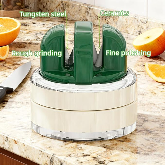 Kitchen Knife Sharpener with Suction base for Hands Free,Compact Pocket Knife Sharpeners,All-in-one Professional Knife Sharpener Tool Suitable for: Kitchen Knives,Cleaver,Fruit Knives(Green)