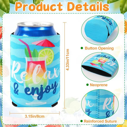 18 Pack Funny Can Cooler Sleeves Beer Drink Can Bottle Cooler Sleeves Cooler Collapsible for Summer Holiday Beach Themed Party Decorations Supplies Favors