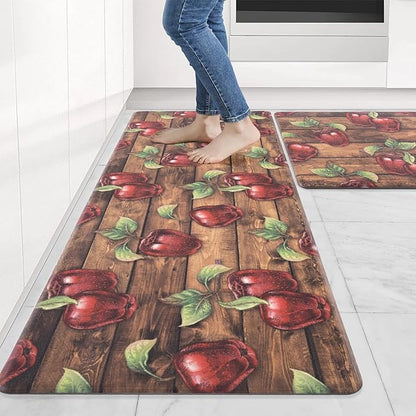 Carvapet Kitchen Floor Mats 2Pcs, Anti Fatigue Rugs and Mats Farmhouse Apples Non-Skid Cushioned Floor Comfort Mat for Kitchen, Doorway, Sink, Laundry, 17"x27"+17"x47"