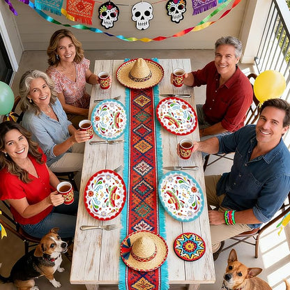 50Pcs Mexican Fiesta Oval Paper Plates 10" x 12" Large Disposable Heavy Duty Colorful Mandala Floral Plates Mexican Cinco De Mayo Dessert Platters for Taco Tuesday Birthday Festive Party Supplies