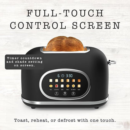 Rae Dunn Retro Digital Electric Toaster, 2 Slice Stainless Steel Toaster With Touchscreen, Countdown Timer, 6 Shade Settings, Wide Slots, High Lift Lever, Bagel, Defrost & Reheat, Digital Black