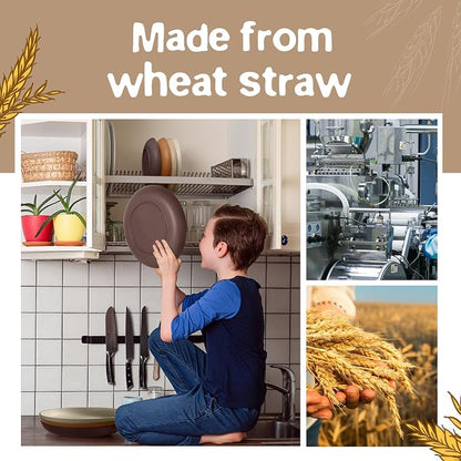 Teivio 32-Piece Kitchen Plastic Wheat Straw Dinnerware Set, Service for 8, Dinner Plates, Dessert Plate, Cereal Bowls, Cups, Unbreakable Colorful Plastic Outdoor Camping Dishes, Desert