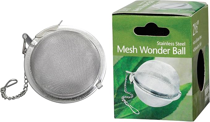 HIC Kitchen Mesh Ball Tea Infuser, 18/8 Stainless Steel Mesh, For Loose Leaf Tea and Mulling Spices, 2.5-Inch