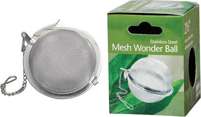 HIC Kitchen Mesh Ball Tea Infuser, 18/8 Stainless Steel Mesh, For Loose Leaf Tea and Mulling Spices, 2.5-Inch