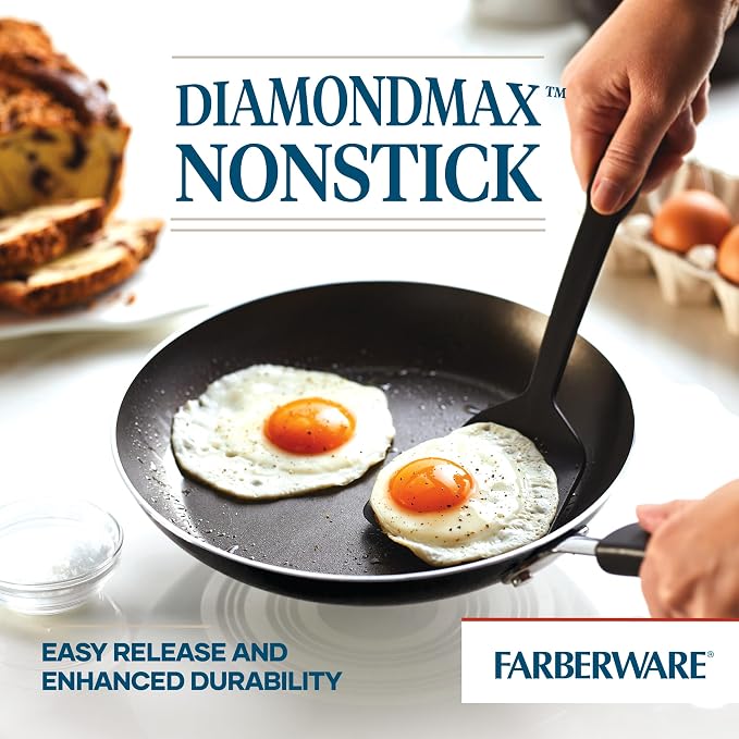 Farberware Cookstart Aluminum DiamondMax Nonstick Cookware Set, Kitchen Essentials, 15-Piece, Black