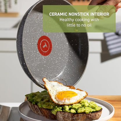 T-Fal Revive Ceramic Nonstick Frying Pan 12 Inch Skillet, Oven Safe to 350°F, Stay-Cool Handle, Grey Granite