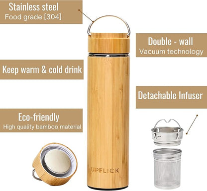 Custom Name Tea Infuser Bottle Bamboo Water Bottles Tea Tumbler with Infuser Minimalist Style Birth Month Flower