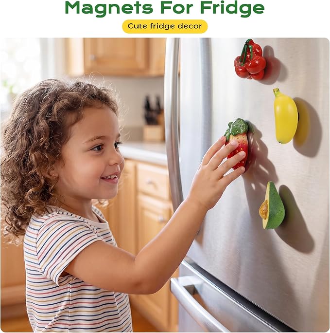 Renmxj 8 Pcs Mini Resin Fruit Magnets for Fridge, Cute Tiny Decorative Fridge Magnets, for Kitchen Refrigerator Office Locker Decoration(Multicolor)