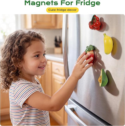 Renmxj 8 Pcs Mini Resin Fruit Magnets for Fridge, Cute Tiny Decorative Fridge Magnets, for Kitchen Refrigerator Office Locker Decoration(Multicolor)