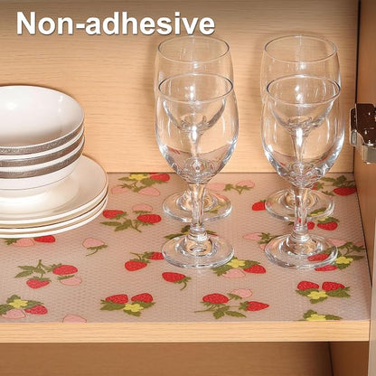 Cooyes Shelf Liner, Premium Waterproof EVA Mats, Non-Adhesive Cabinet Liners for Kitchen Drawers, Shelves, Refrigerator, Pantry Storage, Bathroom Closet, Fridge (11.8" W x 120" L, Red Strawberry)