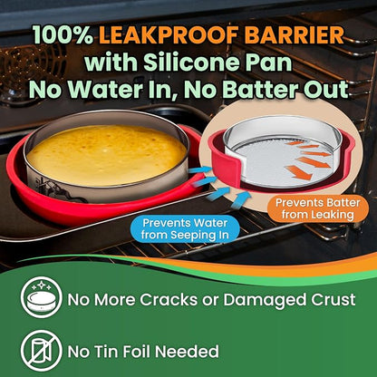 9 Inch Springform Pan for Cheesecake, with LEAKPROOF Silicone Sleeve & 2 REUSABLE Liners for WATER BATH Baking - No Foil Wrap & Parchment Needed, NON-TOXIC Stainless Steel Cheese Cake Pans for Baking