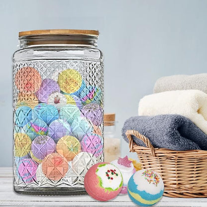 1 Gallon Large Airtight Glass Storage Jars with Bamboo Lid, Kitchen Pantry & Bathroom Laundry Room Organizer Canisters for Flour, Sugar, Cookie, Pasta, Rice, Snack, Coffee Bean, Tea, Spice, Cereal