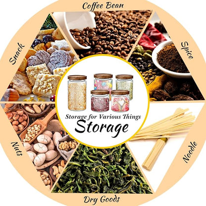 Gerrii Clear Sunflower Round 5 Pcs Vintage Glass Food Storage Containers 17/24/34 oz Glass Jar with Lid Airtight Candy Food Canisters for Kitchen Counter Pantry Coffee Beans