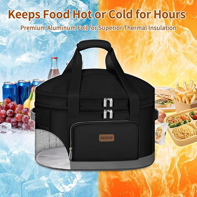DEEGO Carrying Bag for Crock-Pot 6-8 Quart, 2-Layer Insulated Portable Slow Cooker Bags with Support Pad, Lid Fasten Straps & Easy-Clean Liner, for Family Gatherings Potlucks, Gifts for Women