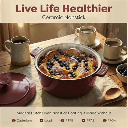 Gotham Steel 5 Qt Lightweight Dutch Oven Pot with Lid & Holders, Ceramic Non Toxic, Oven Safe & Even Heat Retaining Dutch Oven for Bread Baking Sourdough, Soup, Casserole, 70% Lighter than Cast Iron