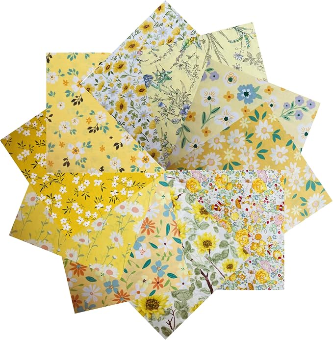 HANPATQUI 50PCS 12 x 12 inch 100% Cotton Fat Quarters Fabric for Sewing and Quilting Bundles Precut Fabric Square for DIY Craft Patchwork-Yellow Printed