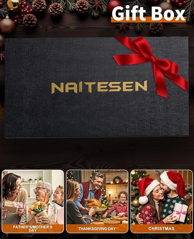 Naitesen 5PCS Professional Kitchen Chef Knife Set with Blade Guards, Wood Handle High Carbon Steel, Sharp for Meat Cutting Home Cooking Gifts for Men Women