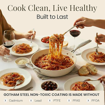 GOTHAM STEEL HAMMERED 14 Inch Non Stick Frying Pans with Lid, Extra Large Frying Pans Nonstick Cooks Family Sized Meals, Non Toxic PFOA Free, Induction Ready, Oven and Dishwasher Safe