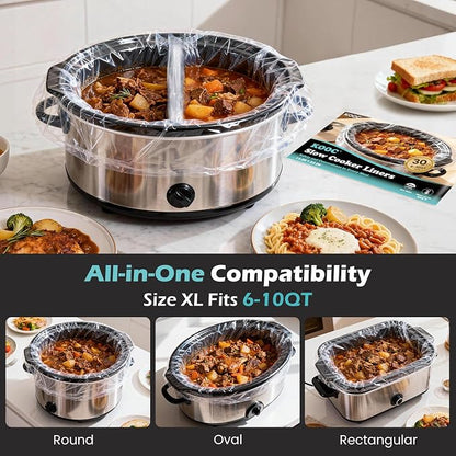 KOOC Slow Cooker Liners, 30 count 14" x 22" Extra Large Size Cooking Bags Fits 6-10 Quart Pots, Disposable Cooking Trays Suitable for Oval & Round & Retangular Pot