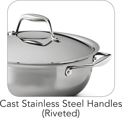 Tramontina Signature Tri-Ply Clad Stainless Steel 4-Quart Universal Pan with Lid, Induction-Ready Cooking Pan, Dishwasher-Safe, NSF-Certified, Made in Brazil
