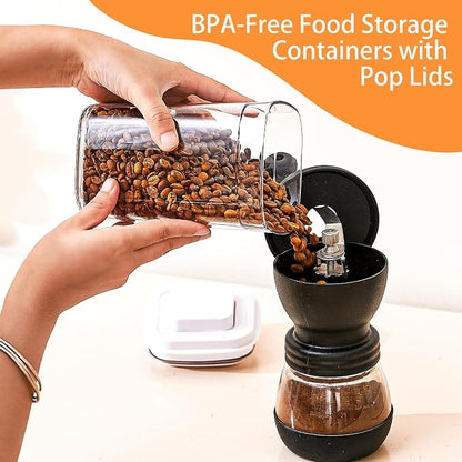 UFORU Pop Top Food Storage Container Set | 8Pcs Airtight Cereal Storage Organizer Canisters with Pop Lids, BPA-Free, Vacuum Seal & One-button Opening, Stackable Pantry Containers for Dry Food Storage