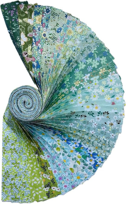 40 Strip Jelly Roll Fabric Strips for Sewing, 100% Cotton Fabric for Quilting Crafting, Precut Fabric Bundles, Patchwork Precut Quilt Squares-2.5" x 44" Green Forest