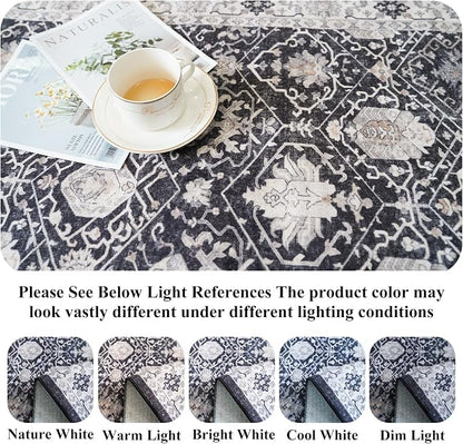 Washable 4x8 Hallway Runner Rug: Vintage 8ft Soft Runners for Entry Living Room Wide Low Pile Carpet with Non-Slip Backing for Kitchen Bedroom Thin Stain Resistant Floor Mat for Dining Room(Black,4x8)