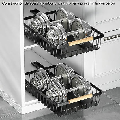 2 Pack No Drill Pull Out Cabinet Organizer, Carbon Steel Slide Out Drawer with Nano Adhesive, Kitchen Pantry Bathroom Under Cabinet Storage, Black