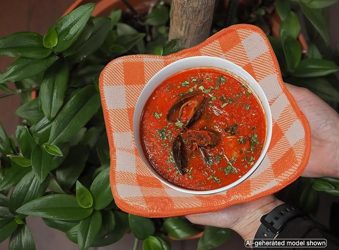 Set of 2 Orange White 7" sq. x 4" H Soup Cozy Potholders Polyester Bowls Hot Pads - Safe Microwave Bowl Holders for Hot Food - Hot Pot Bowl Warmer Cozy Holder for Cute Plates - Microwave Bowls