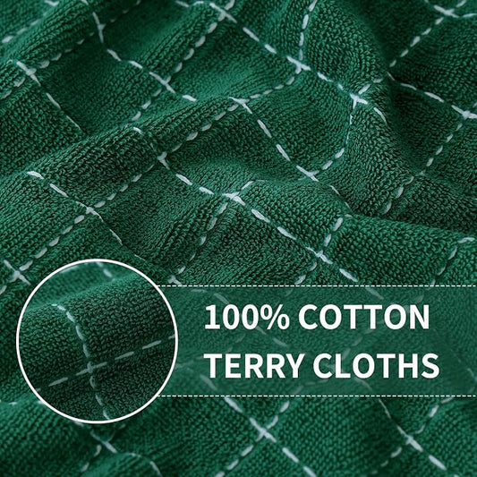 Homaxy 100% Cotton Terry Kitchen Towels(Dark Green, 13 x 28 inches), Checkered Designed, Soft and Super Absorbent Dish Towels, 12 Pack