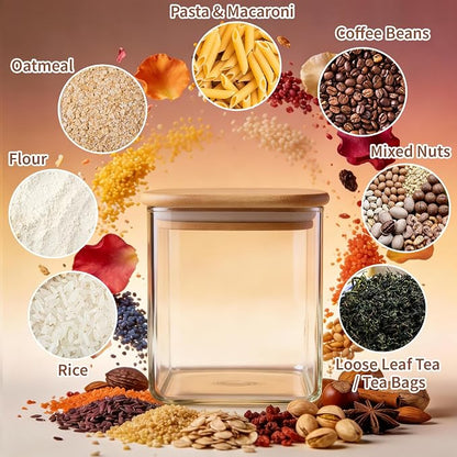 77L Glass Storage Containers with Lids [Multi-Size Set of 5], Airtight Glass Canisters for Kitchen & Pantry Organization, Clear Food Jars for Pasta, Cereal, Flour, Sugar, Coffee, Nuts & Snacks