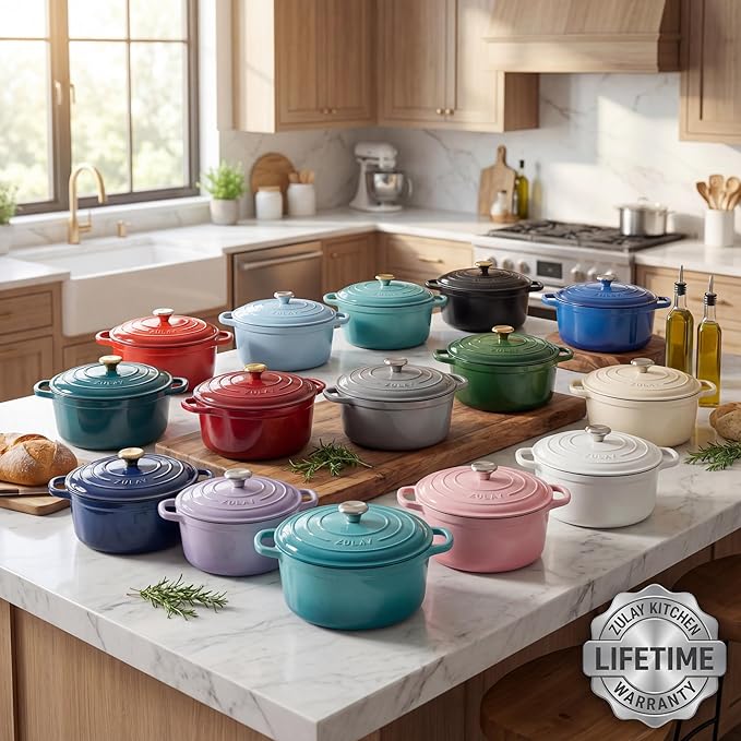 Zulay Kitchen 6.4QT Enameled Cast Iron Dutch Oven Pot with Lid, Heavy-Duty Soup Pot for Stews, Braising, Roasting & Sourdough Bread Baking, Oven Safe up to 500°F – Gray