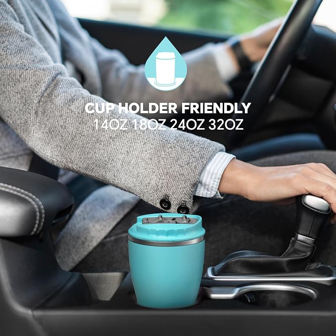 IDEUS Insulated Tumbler with Lid and Straw 14 oz, Stainless Steel Double-Wall Vacuum Leak-Proof Travel Coffee Mug, Cup Holder Friendly, Sky Blue