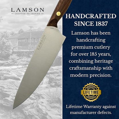 Lamson Vintage 8" Chef's Knife, Hi-Carbon Stainless Steel Blade, Double Riveted for Balance, Ideal for Dicing, Slicing & Chopping, Kitchen Knives - Walnut Handle