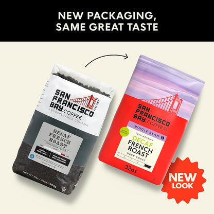 San Francisco Bay Coffee - Decaf Dark Roast Whole Bean Coffee - Decaf French Roast (2 lb bag) - Swiss Water Processed