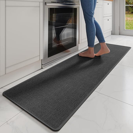 YDKGL Kitchen Mats for Floor, Super Absorbent Kitchen Rugs Non Slip Washable, Soft Imitation Linen Braided Kitchen Runner Rug, Standing Mat Kitchens Sink Mat, Easy to Clean, Black 17x71