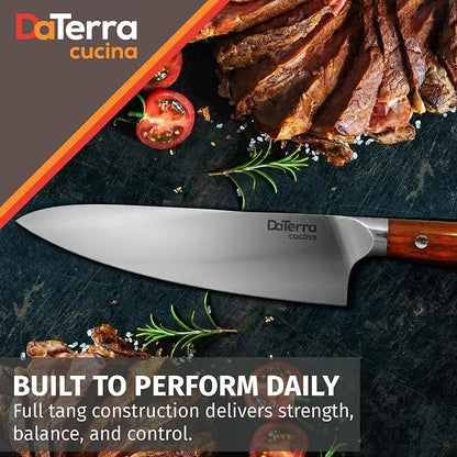 DaTerra Cucina - 8 Inch Chef Knife – German Steel Professional Kitchen Knife with Ergonomic Rosewood Handle, Sharp, Durable, Easy to Clean | Ideal for Chopping, Slicing & Dicing