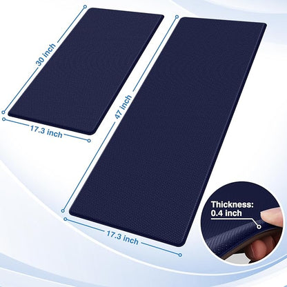 StepRite Kitchen Mats, 2PCS Kitchen Rugs, Cushioned Anti Fatigue Kitchen Mats for Floor, Non-Slip Standing Desk Mat, Waterproof Kitchen Rug Set for Kitchen, Floor, Office, 17.3"x30"+17.3"x47", Blue
