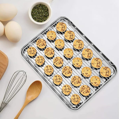 Baking Sheet with Rack Set (2 Pans + 2 Racks), 12 x 16 x 1 Inch Stainless Steel Heavy Duty Cookie Sheet with Wire Cooling Rack for Oven and Dishwasher Safe