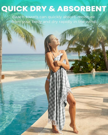 Checkered Plaid Turkish Bath Towel Beach Blanket Bathroom Essentials Swim Poolside Pool Accessories Swim Must Haves Hot Tub Spa Gadgets Adult Women Large Towel College Dorm Girl Student Things Stuff