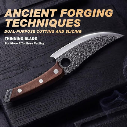 Viking Knife, Butcher Knife Hand Forged Boning Knives, Japanese Paring knives Kitchen Chopping for Meat Cutting Chefs Cleaver Camping Cooking, BBQ, Gifts for Men