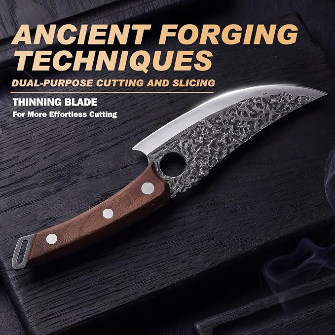 Viking Knife, Butcher Knife Set Hand Forged Boning Knives, Japanese Serbian Chef knives Kitchen Chopping for Meat Cutting Chefs Cleaver Camping Cooking, BBQ, Gifts for Men
