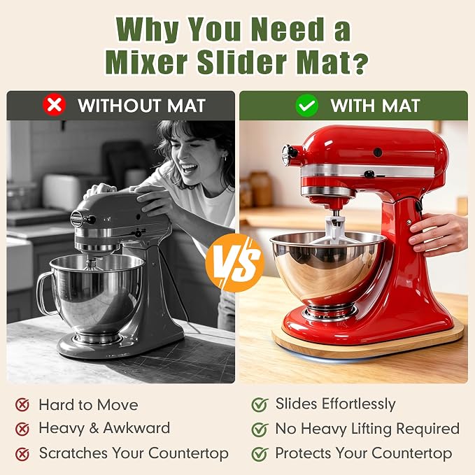 Mixer Slider for Kitchenaid Mixer 4.5-5 Qt Tilt-Head Stand Mixer Bamboo Wood Countertop Appliance Sliding Tray Mover Sliding Caddy for Kitchen Aid Slider Mat Accessories Attachments Natural Bamboo