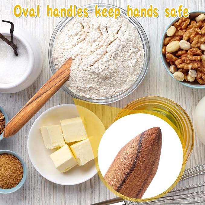11 Inch Wooden Sourdough Bread Mixing Stir Stick Spurtle Wooden Sourdough Bread Making Tools Paddle Stirring Stick for Kitchen Cooking(Teak)